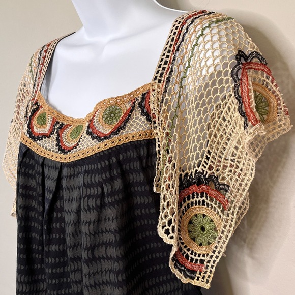 Vintage Language Los Angeles Crochet Flutter Sleeve Top Blouse Boho Peasant Y2K - Picture 3 of 9